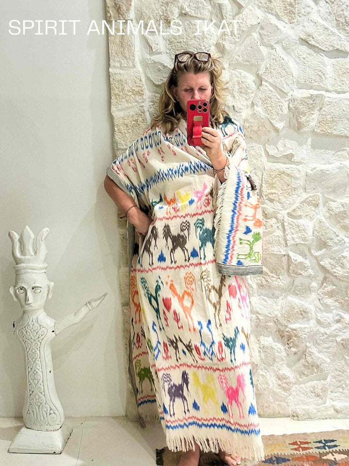 Sumba Neon Wara Pata Ikat - many spirit sentients woven together Sarong Feather & Find 